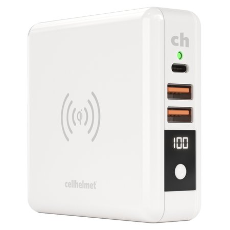 CELLHELMET Power Bank and Qi Wireless Charger 8,000 mAh, White CHQI-ALL